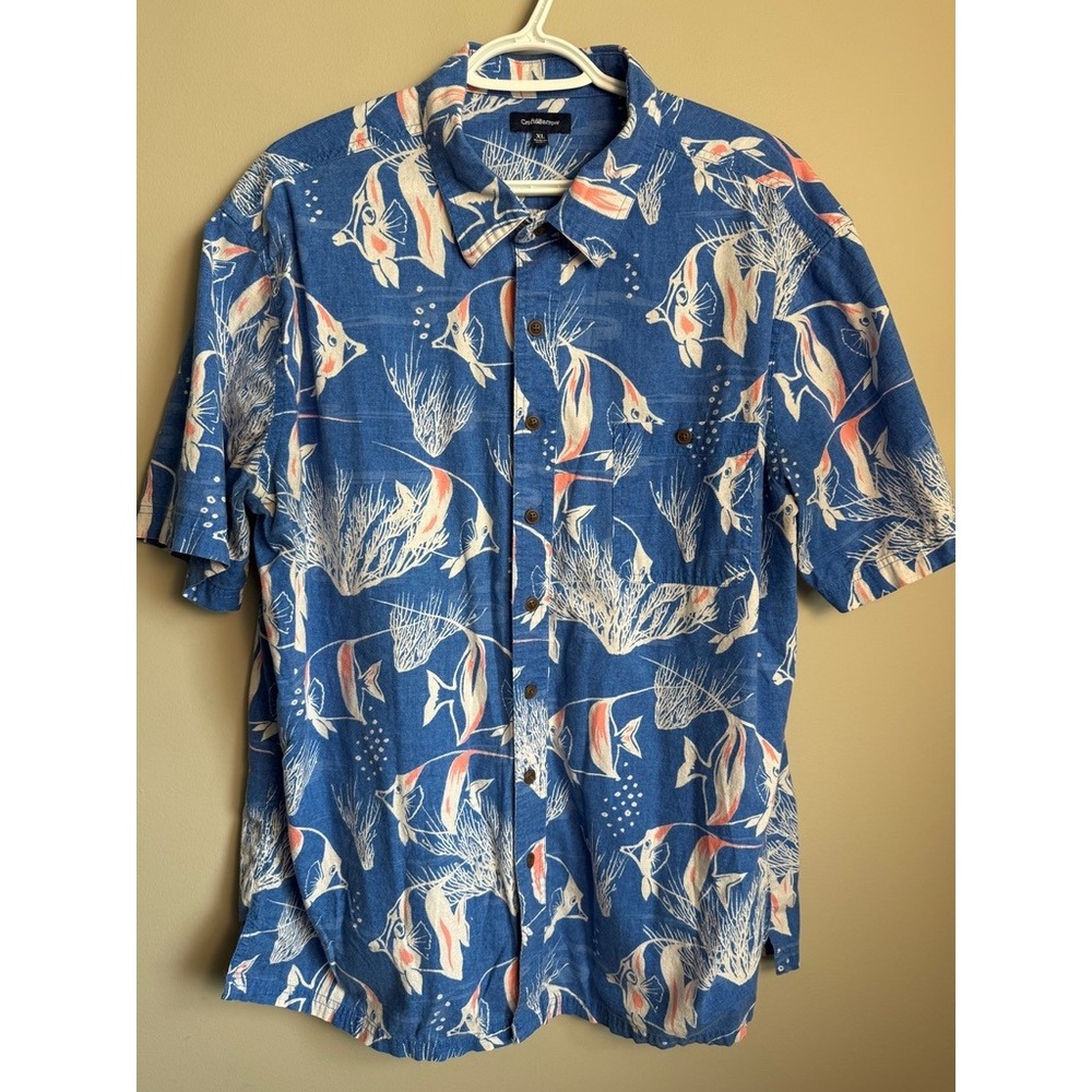 Croft & Barrow Fish Print Short Sleeve Button Down Shirt Blue XL Tropical Beach